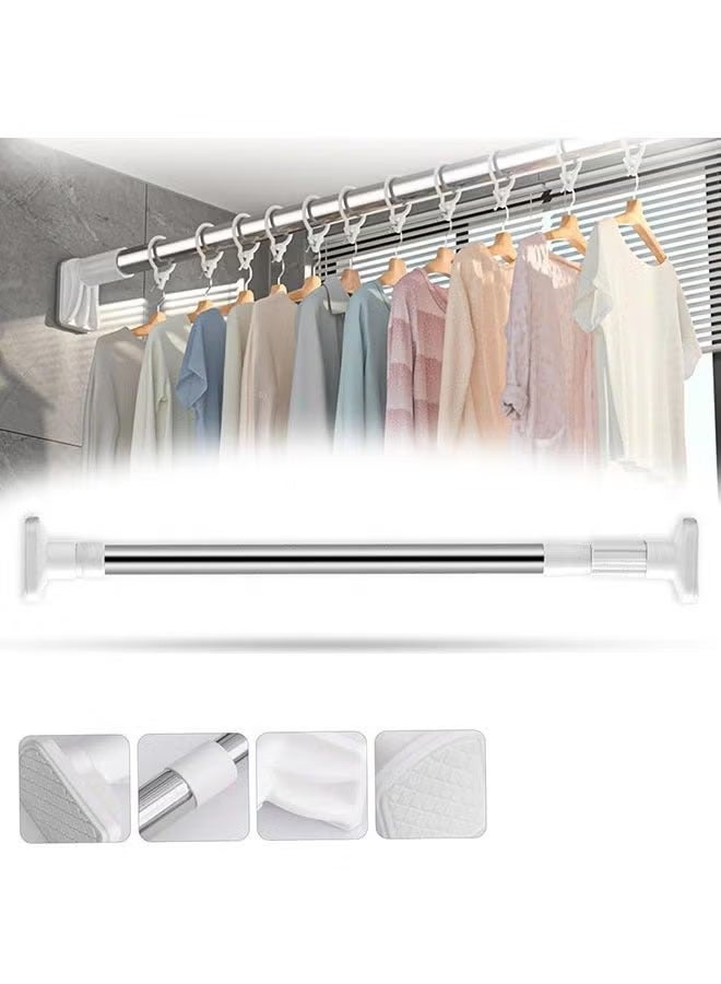 2 pieces Extendable Stainless Steel Tension Rod   No Drilling, Heavy Duty Telescopic Pressure Rod Multi-Purpose for Shower Curtain Rail, Closet Clothes Hanging, Laundry Drying, Window Curtain, Wardrobe & Doorwa - Image 1